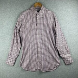 Hamilton Shirt Mens 17x41  Red White Gingham Oct 13 Button Up Long Sleeve Office